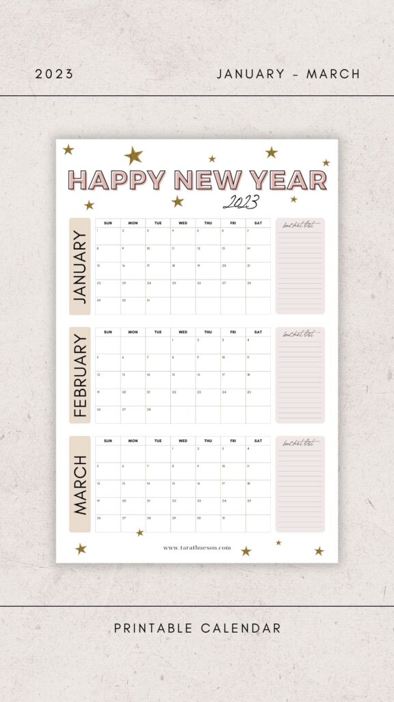 January – March Calendar – Free Printable