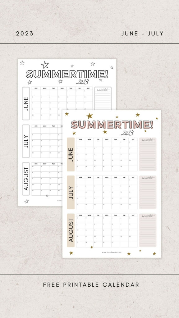 2023 Summer Calendar – Free Printable