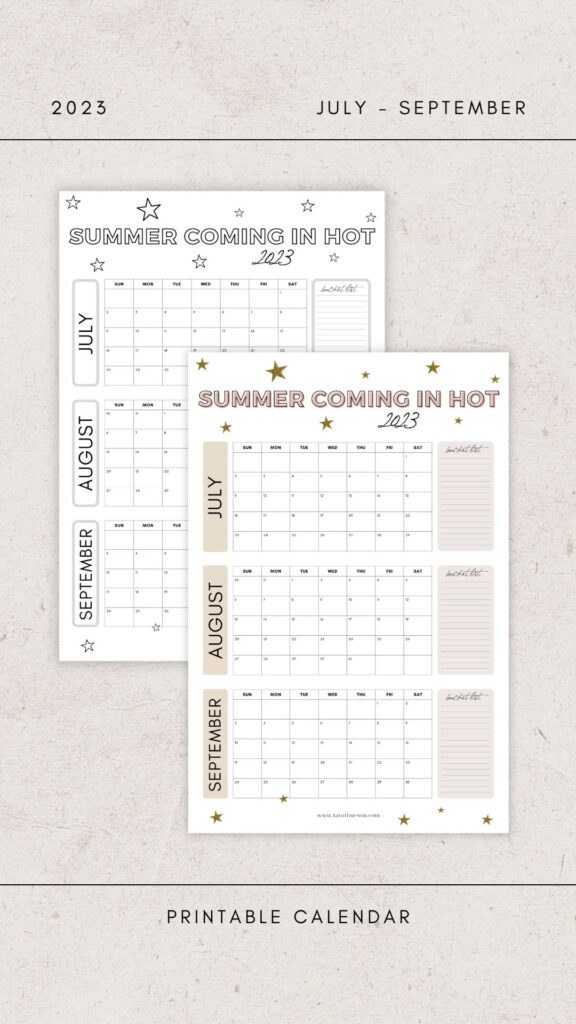 July-September Calendar – Free Printable