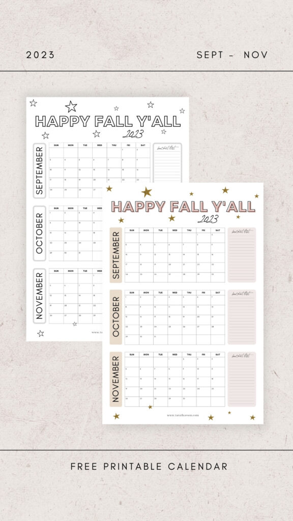 2023 Fall Calendar – Free Printable