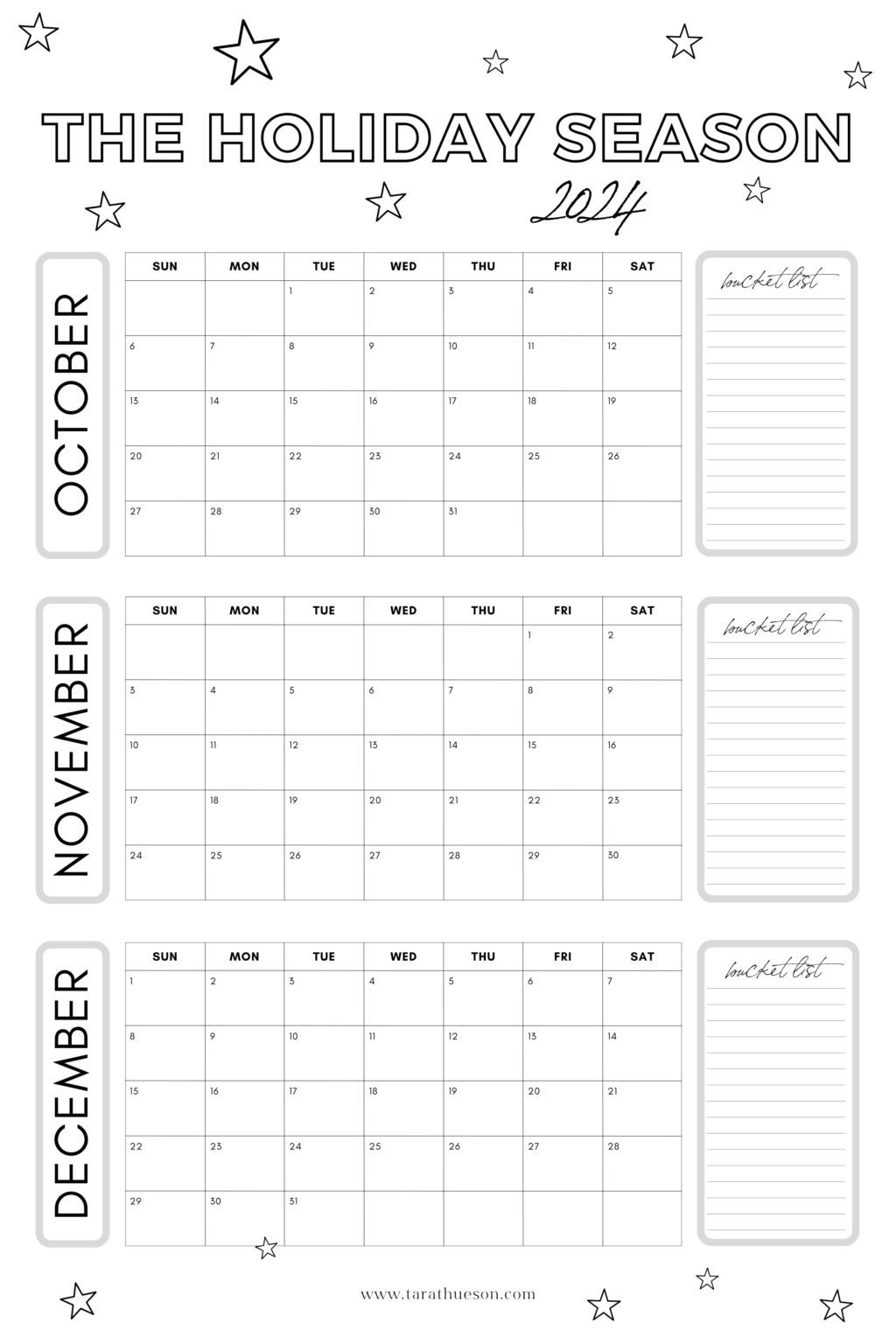 2024 October - December Calendar - Free Printable – Tara Thueson